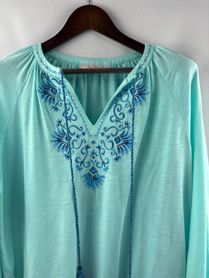 Women’s Bellisima Kim Gravel Large Aqua Embroidered Blouse