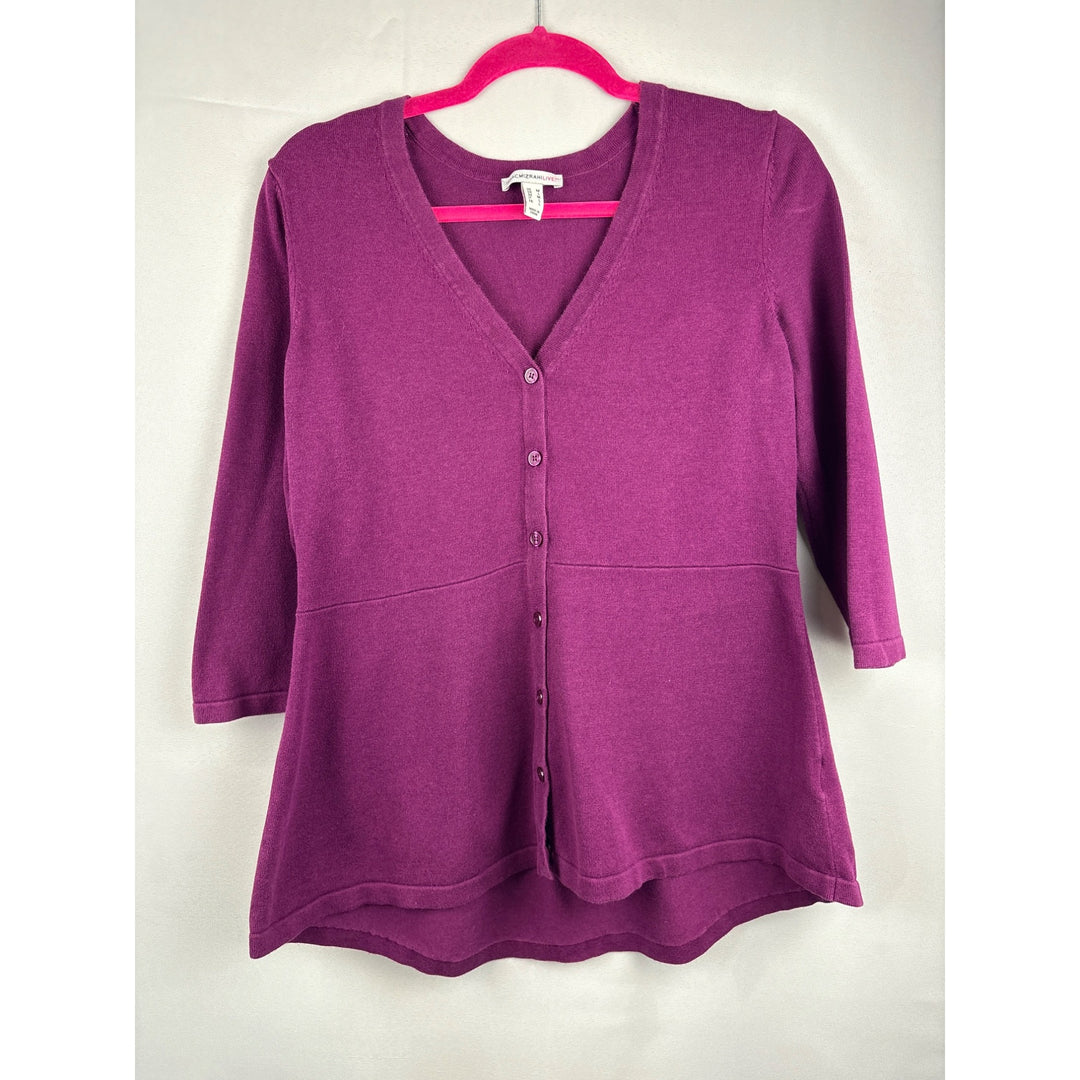 Isaac Mizrahi Live! Womens Purple V-Neck Button-Down Cardigan M