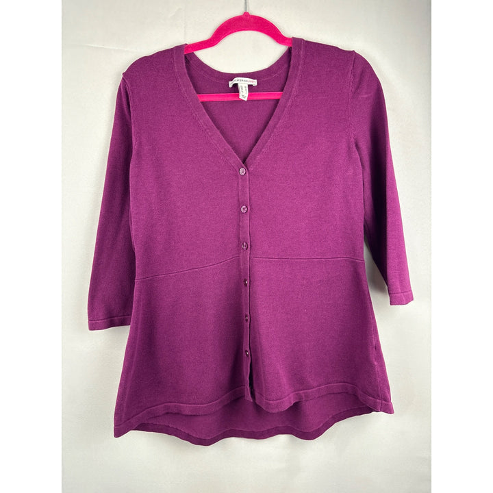 Isaac Mizrahi Live! Womens Purple V-Neck Button-Down Cardigan M