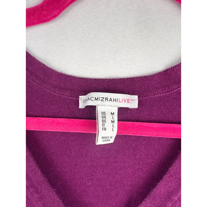 Isaac Mizrahi Live! Womens Purple V-Neck Button-Down Cardigan M