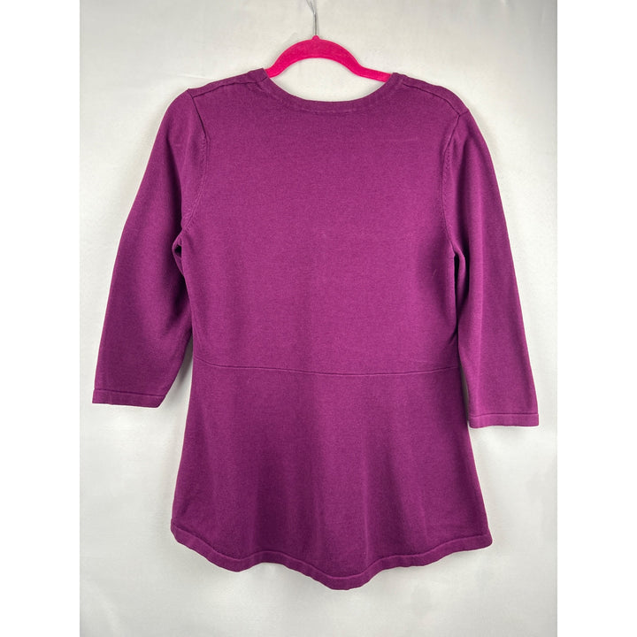 Isaac Mizrahi Live! Womens Purple V-Neck Button-Down Cardigan M