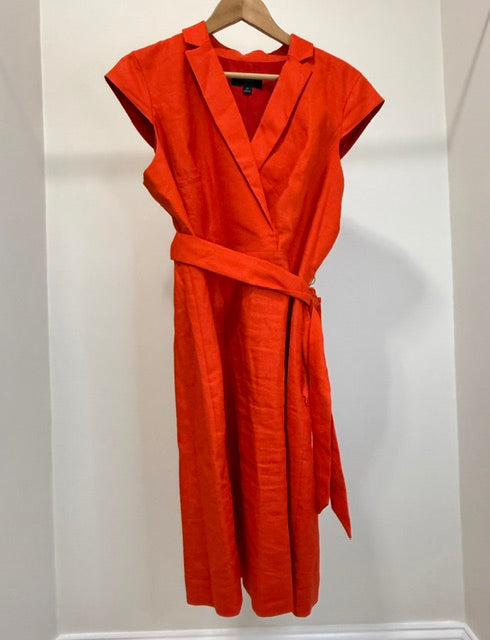 J.Crew Linen‑Blend Faux Wrap Orange Dress Sz14