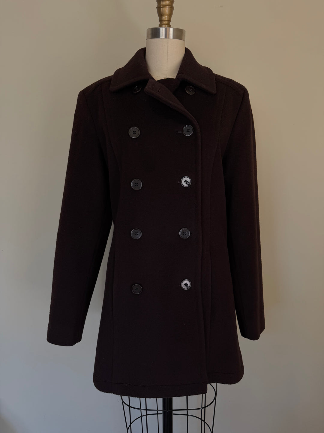 Vintage Calvin Klein 100% Merino Wool Chocolate Brown Double-Breasted Peacoat