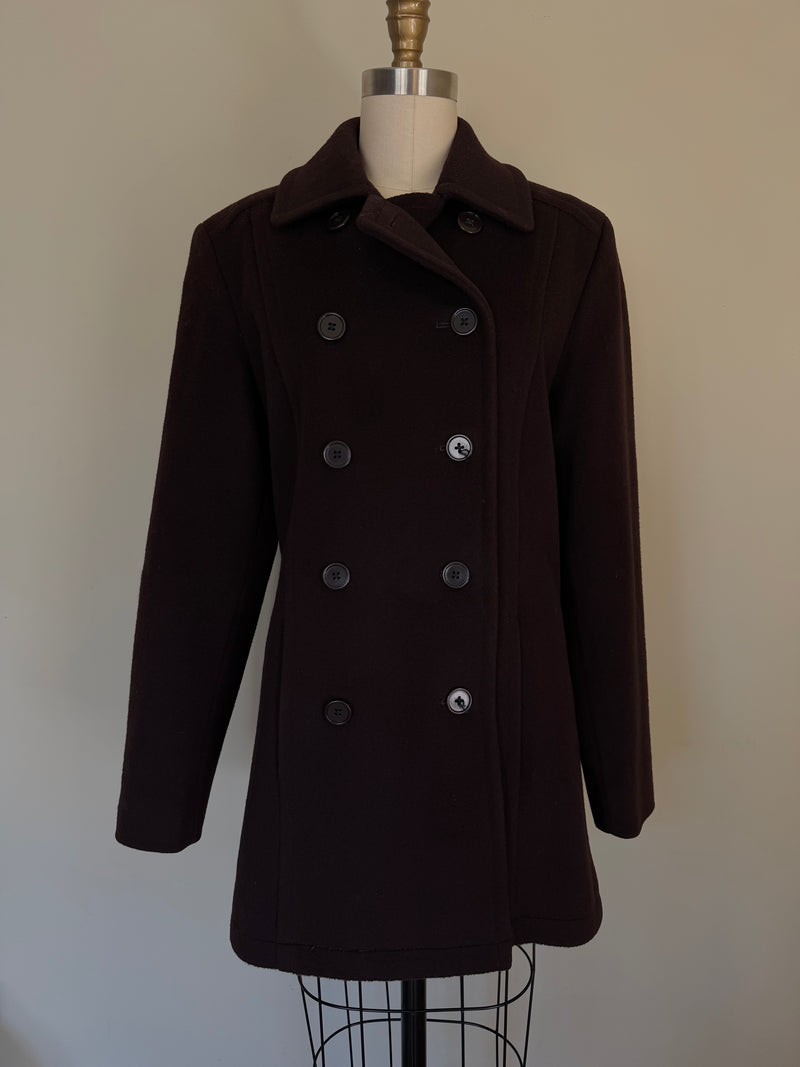Vintage Calvin Klein 100% Merino Wool Chocolate Brown Double-Breasted Peacoat