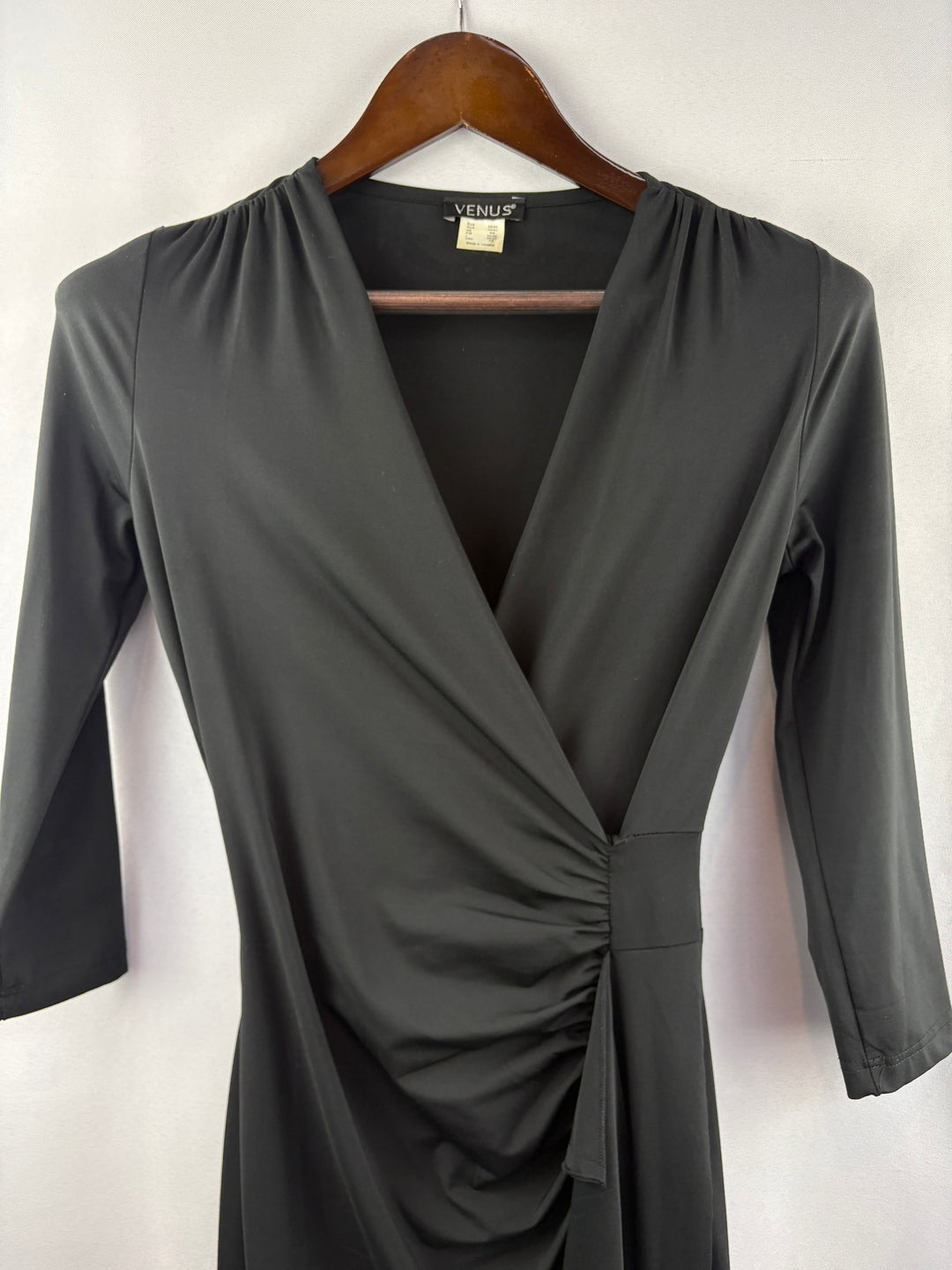 Women’s Venus XS Black Faux Wrap Dress w/ Half Sleeves