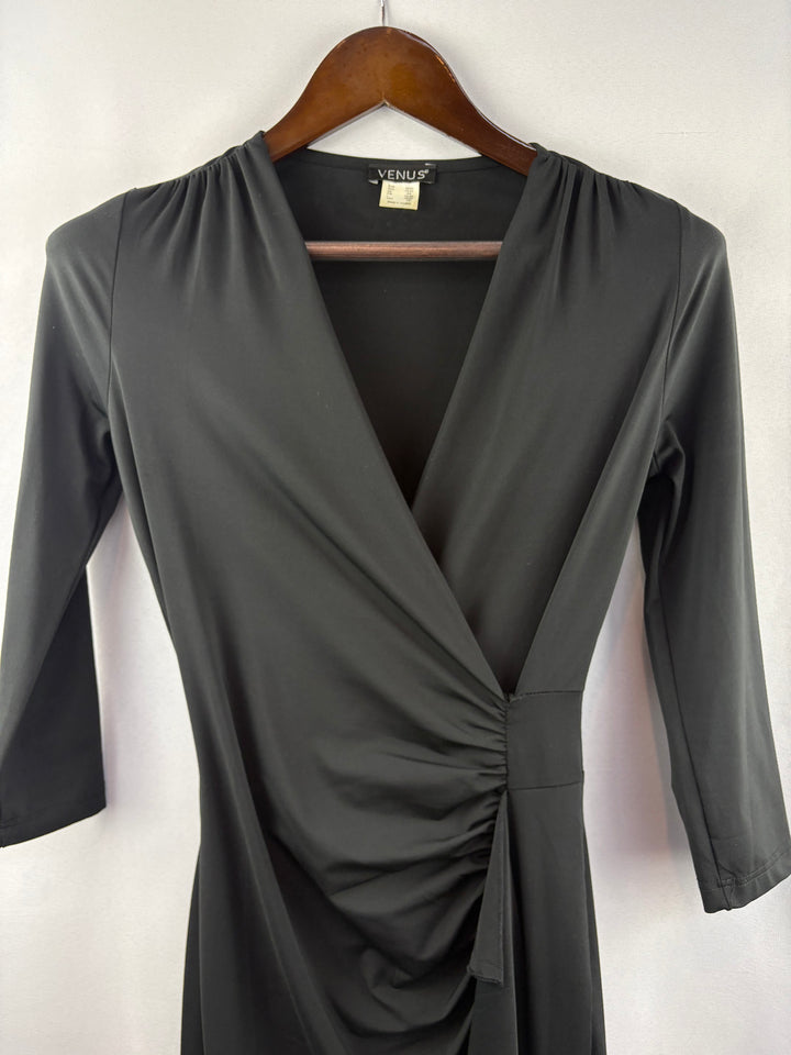 Women’s Venus XS Black Faux Wrap Dress w/ Half Sleeves