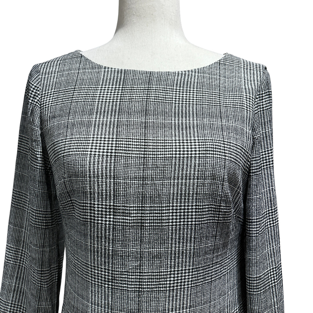 Lauren Ralph Lauren Houndstooth Print Dress Size 2 Black Old Money Academia Quiet Luxury Boatneck