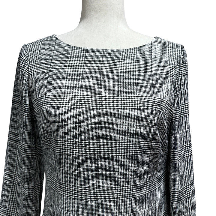 Lauren Ralph Lauren Houndstooth Print Dress Size 2 Black Old Money Academia Quiet Luxury Boatneck