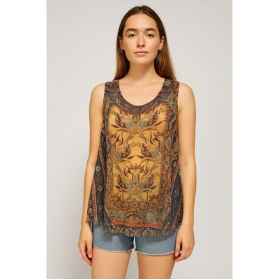 OneWorld Live And Let Live Womens Sleeveless Top 1X Multicolor Paisley Print