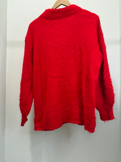 BP Mohair V‑Neck Oversized Sweater Pointsettia Red SzM