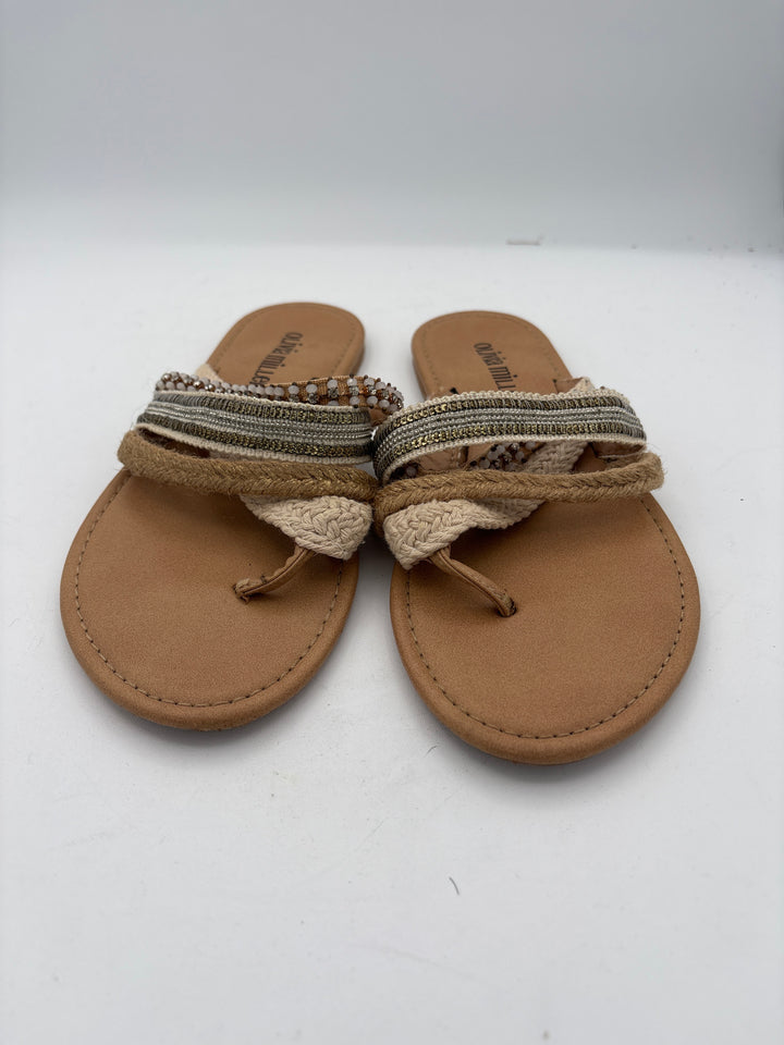 Women’s Olivia Miller Size 6 Tan Strappy Thong Sandals