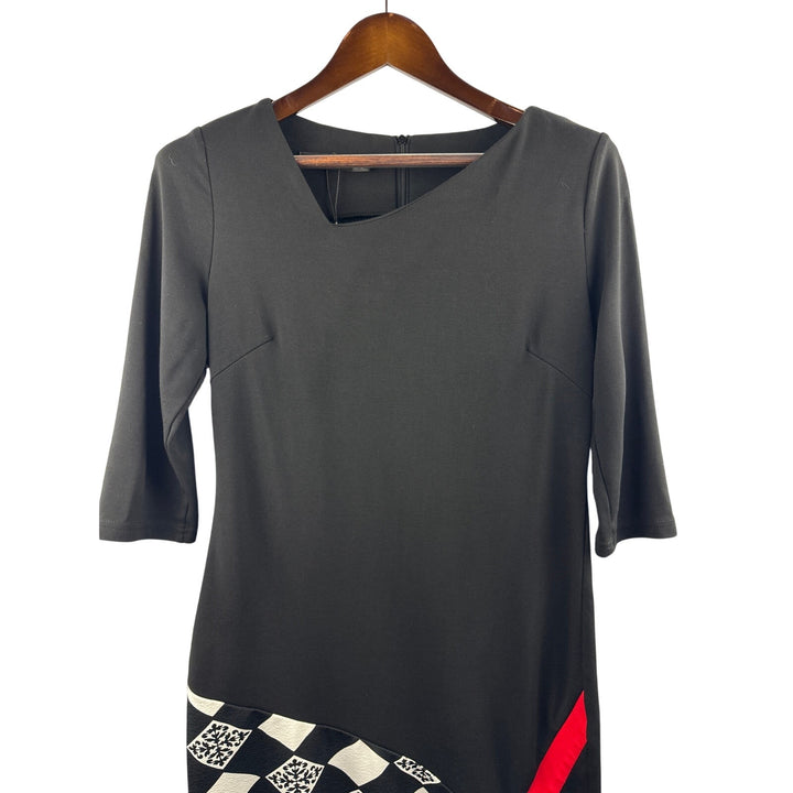 Women’s Homeyee Size 10 Black Bodycon Dress w/ Red & White Pattern