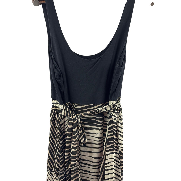 Women’s Cabi XL Black Zebra Striped Sleeveless Maxi Dress