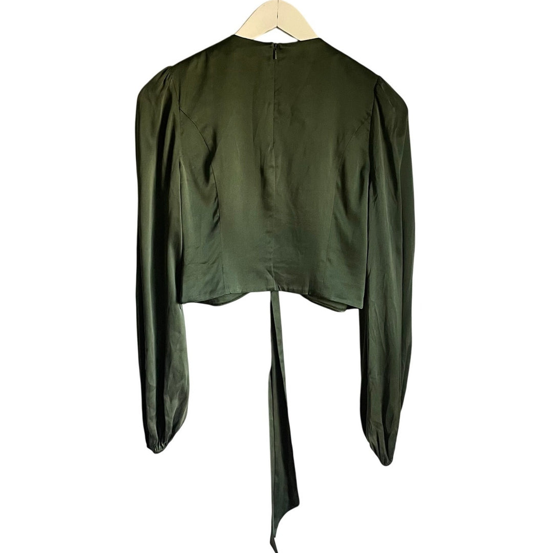 Zimmermann Forest Green Silk Tie Front Long Sleeve Top Going Out Size 8 Medium