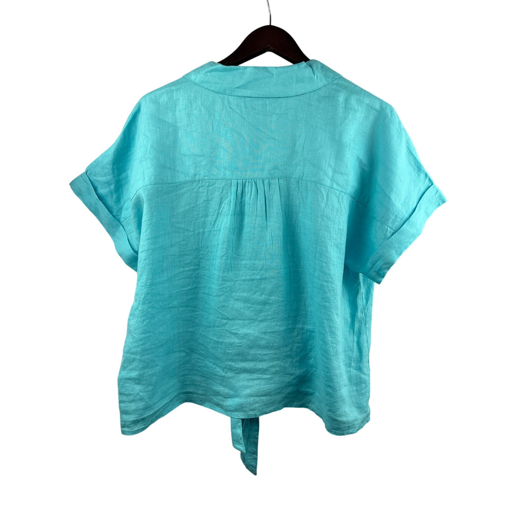 Women’s Linen Charter Club XL Aqua Blue Short Sleeve Blouse