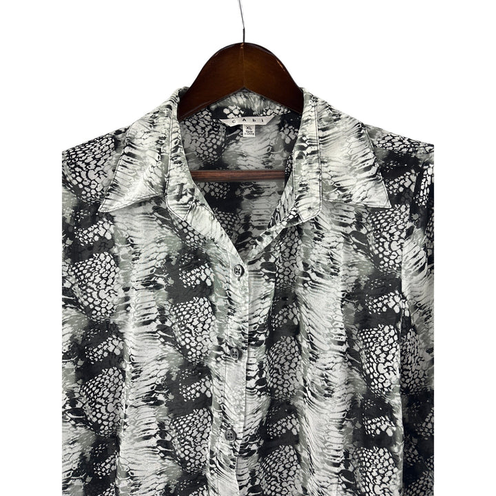 Women’s Cabi XL White, Gray, & Black Snake Skin Patterned Long Sleeve Blouse