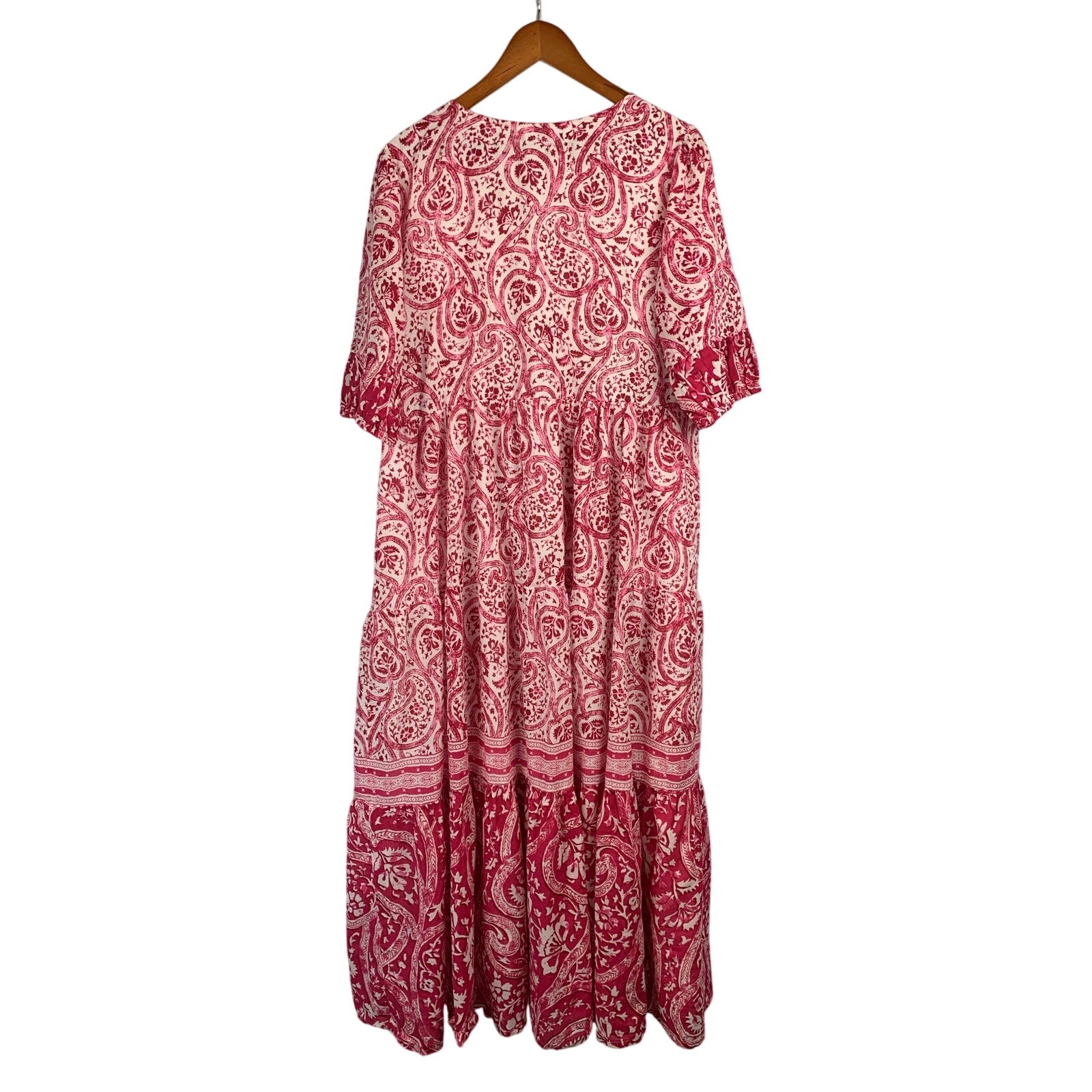 Sea Bird Women’s Red Pattern V-Neck Long Dress Size 16 – Boho Maxi Dress