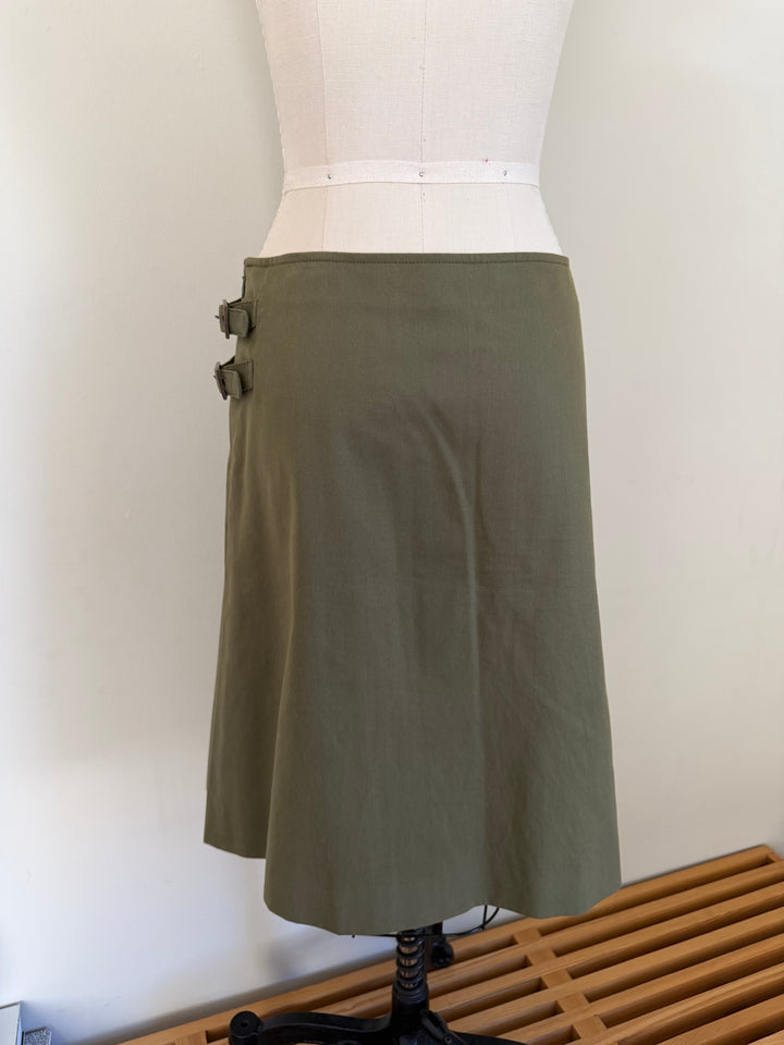 Christian Dior by John Galliano Olive Cotton Pleated Buckle Skirt FR38