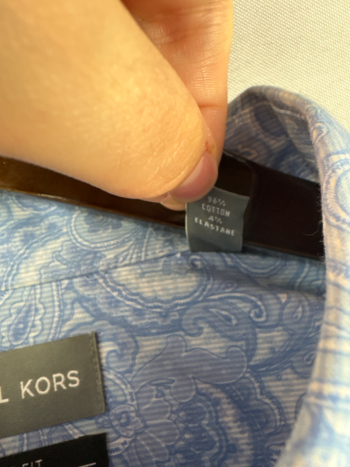 Men’s Michael Kors 2XL Light Blue Paisley Button Up