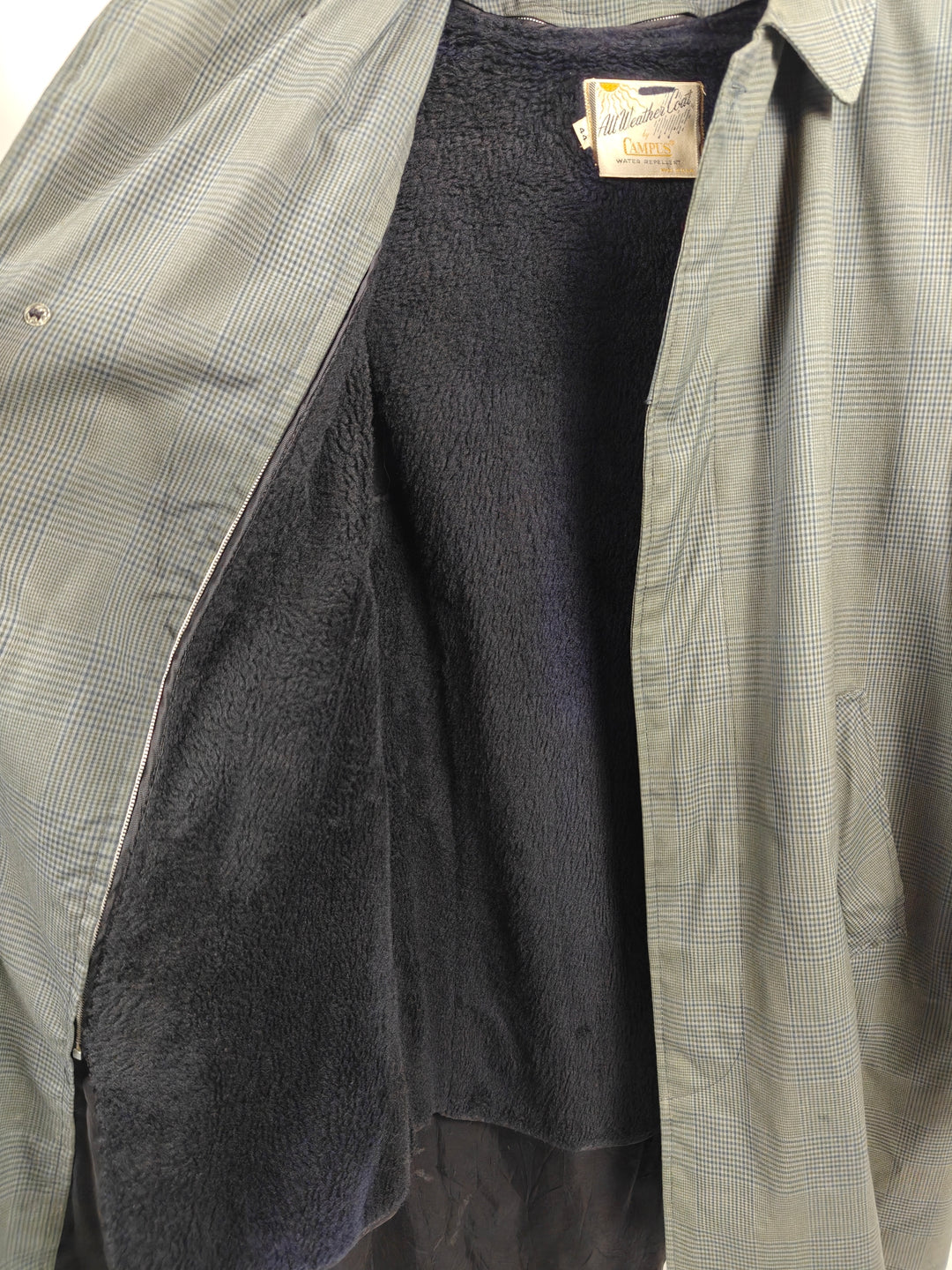 Campus Men Vintage All Weather Coat Green Gray Plaid Size 44