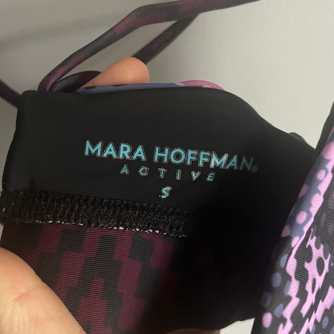 Mara Hoffman Black Purple Triangle Bikini Sports Bra Yoga Tribal Aztec size S