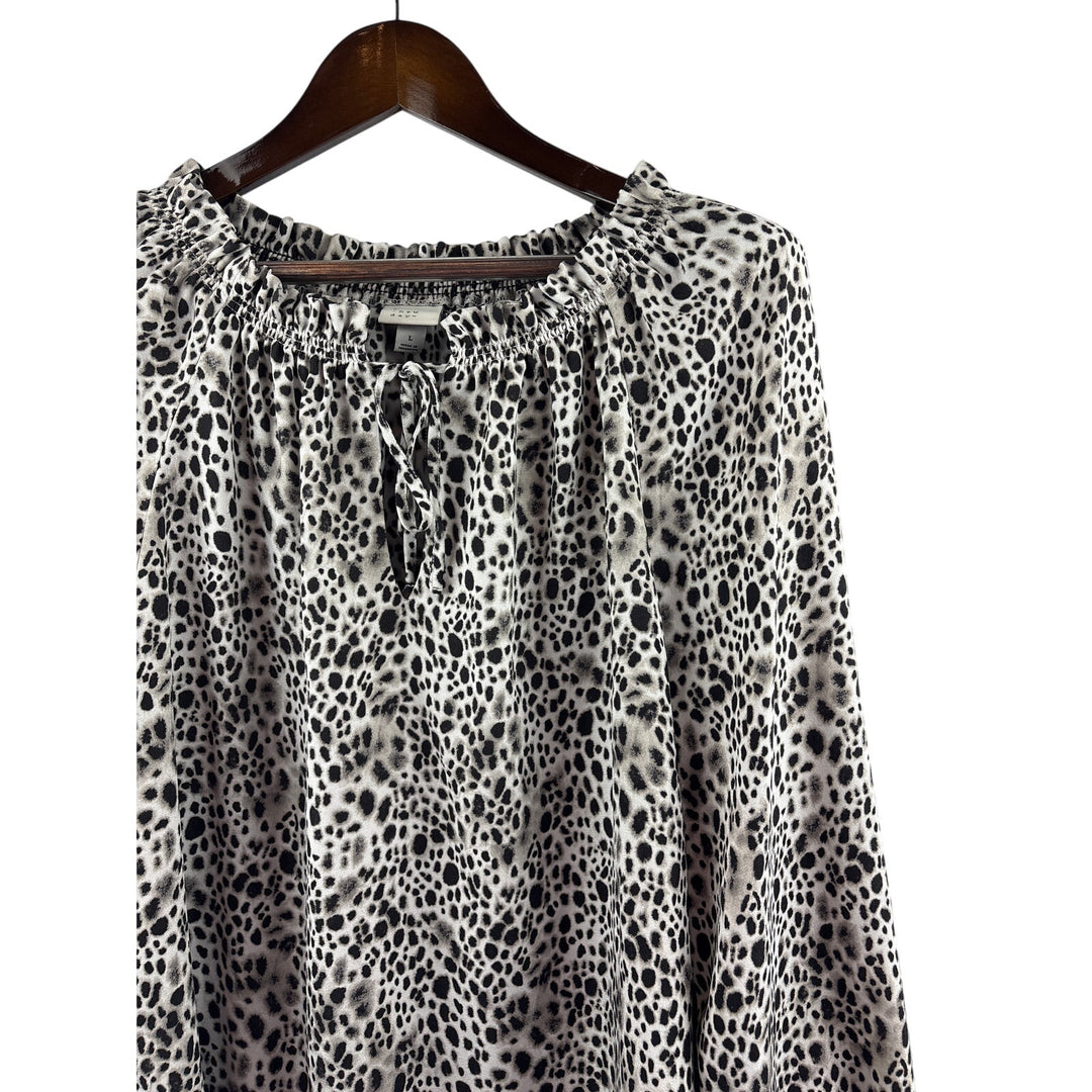 Women’s A New Day Large White & Black Leopard Print Long Sleeve Blouse