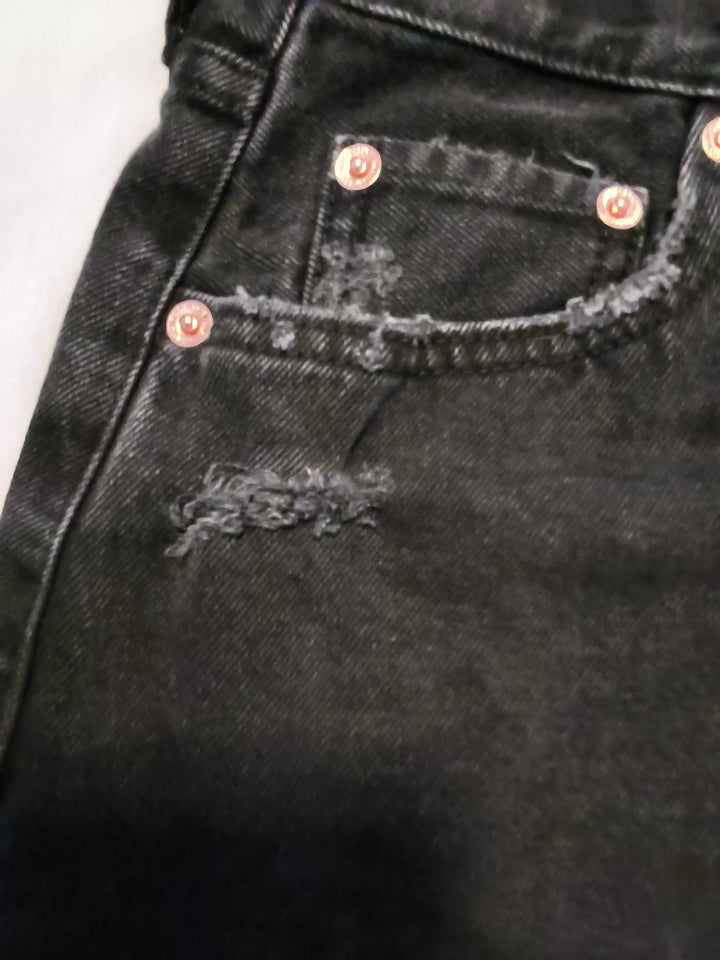 Mango Black Denim Mini Skirt With Frayed Raw Hem Size Small