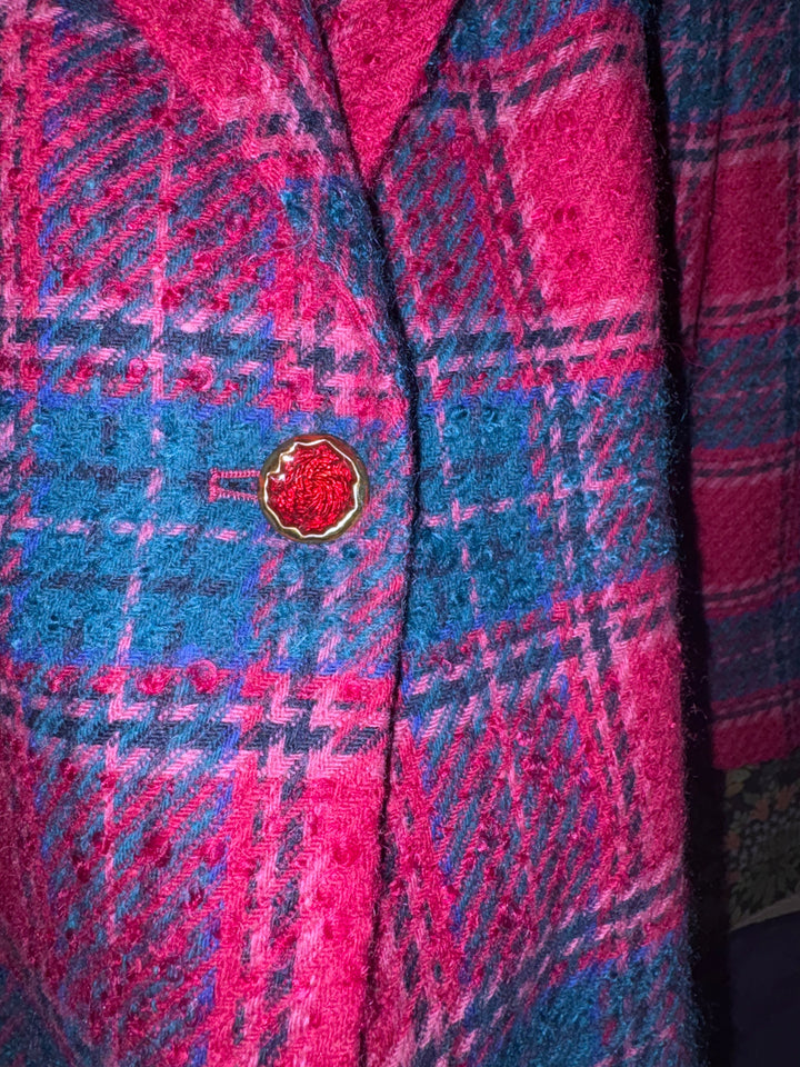 Vintage Pendleton Plus Size Plaid Wool Blazer Jacket Made in USA Pink Teal