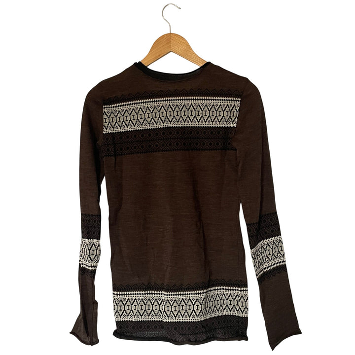 Hache Brown 100% Wool Cottage Lightweight Fair Isle Sweater size 40 EU M US