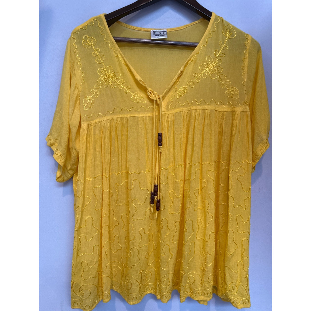 Women’s L.S.I. Yellow embroidered top One Size Swim Coverup