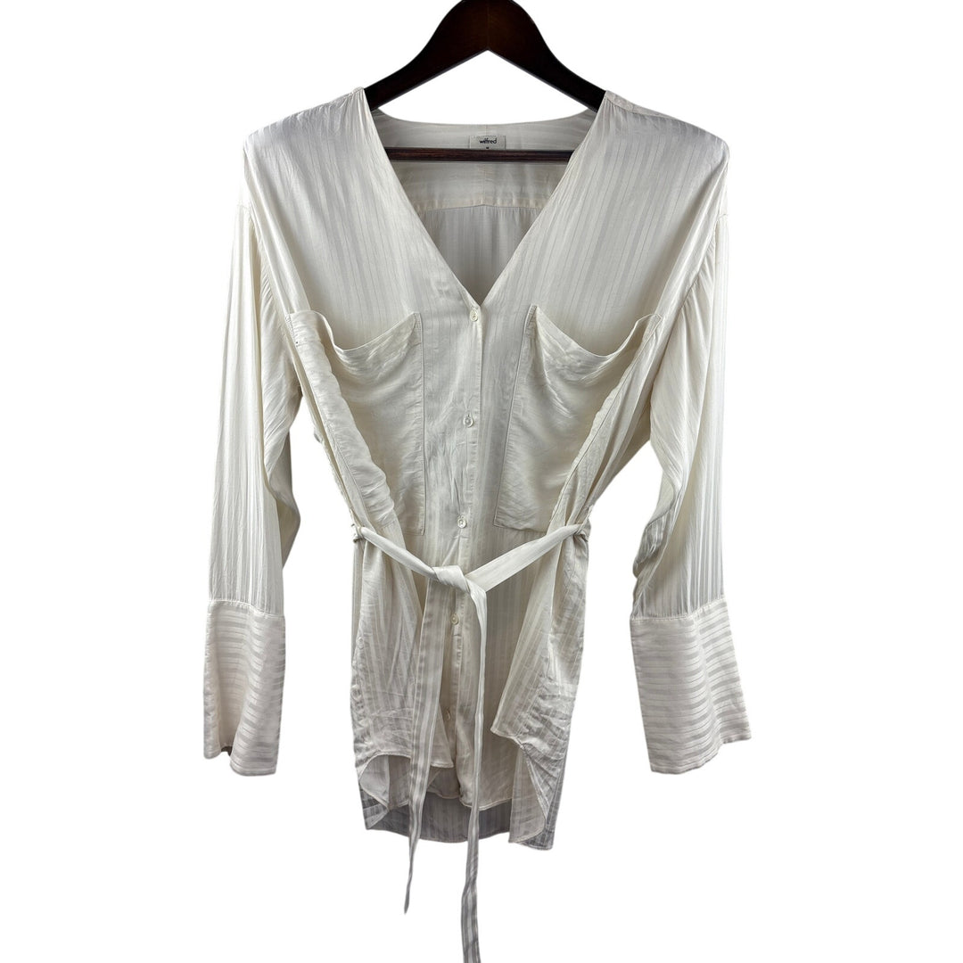 Women’s Wilfred Medium Cream Striped Silk Button Up Blouse