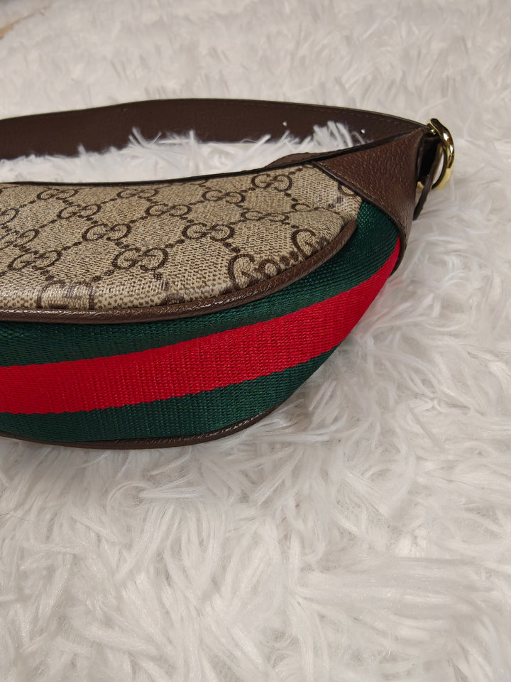 Women Gucci Style Half Moon Hobo Bag Brown Beige Green Red
