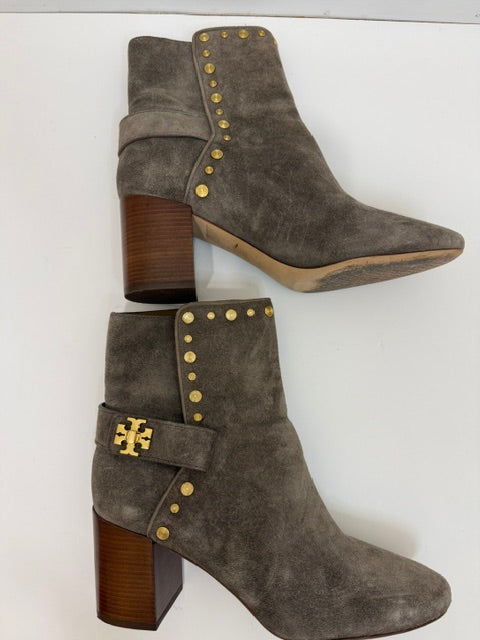 Tory Burch Kira 70mm Stud Suede Booties Bisonte Sz10