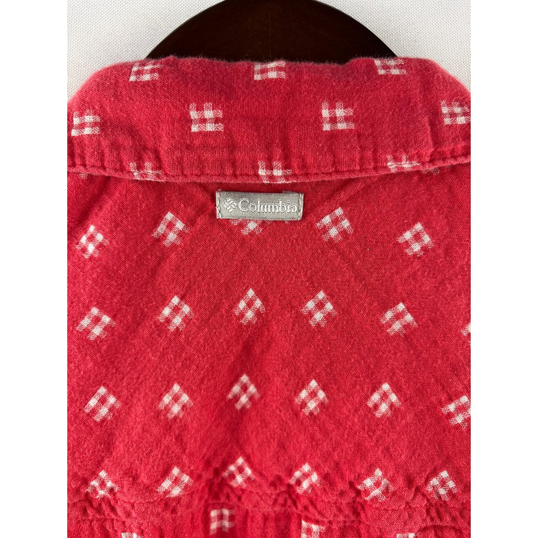 Women’s Columbia XS Red Sleeveless Button Up w/ Gingham Square Pattern