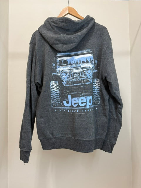 Jeep Graphic Hoodie Gray Pullover Kangaroo Pocket Fits XL