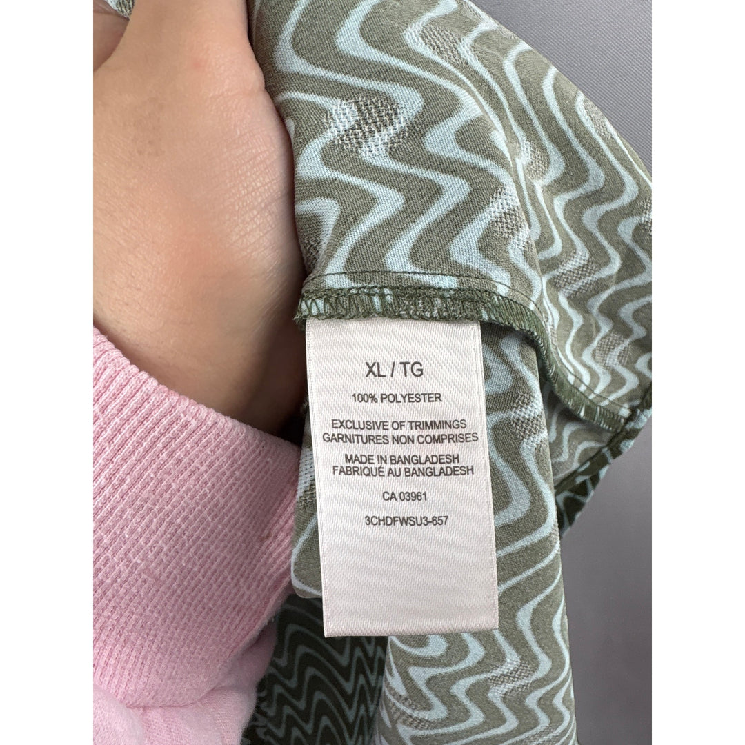 Women’s Far West XL Green & Blue Squiggle Patterned Sleeveless Blouse
