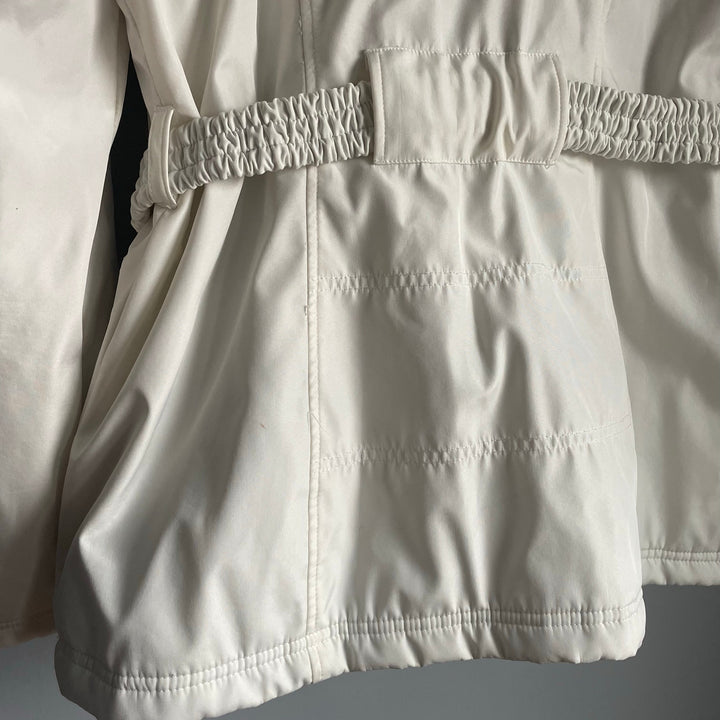 Jessica Simpson White Belted Puffer Coat Hood sz Large Minimalist Ski Jacket