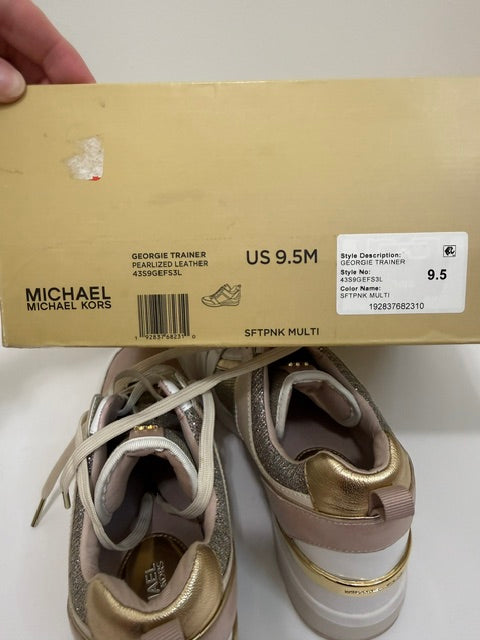 Michael Kors Georgie Pearlized Wedge Trainers Sneakers Soft Pink Sz9.5