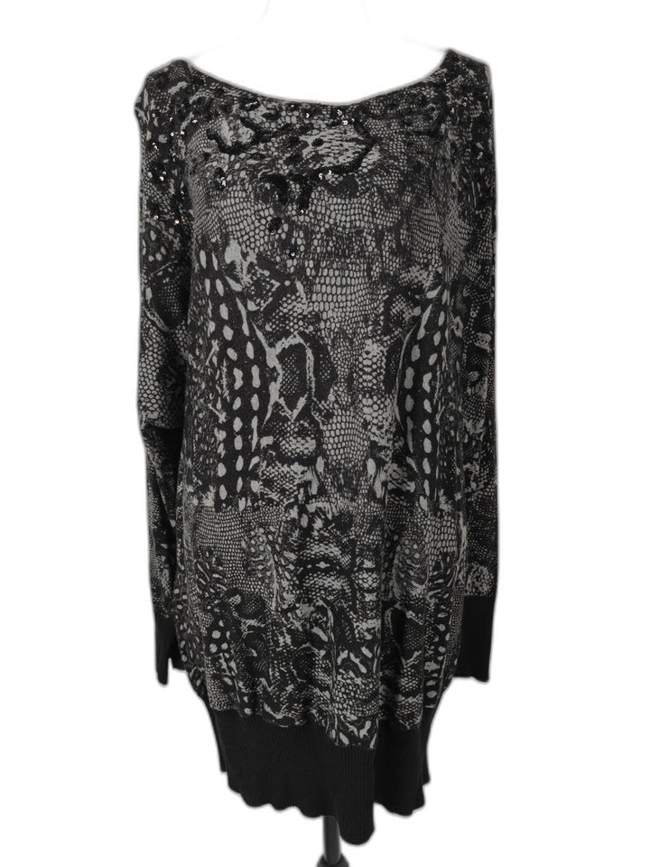 Women DKNYC Sweater Tunic Black Gray Snakeskin Print Size XL