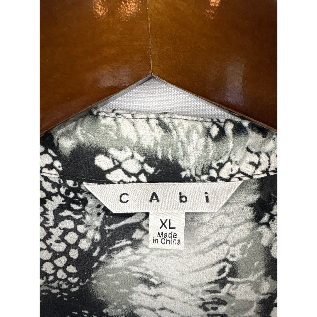 Women’s Cabi XL White, Gray, & Black Snake Skin Patterned Long Sleeve Blouse