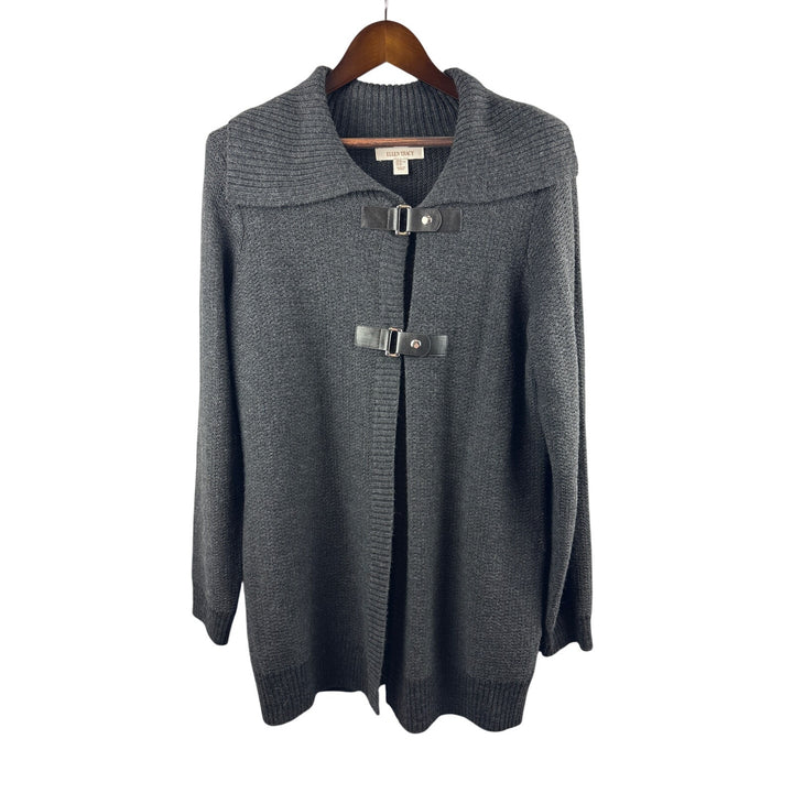 Women’s Ellen Tracy XL Dark Gray Cardigan w/ Black Leather Closures