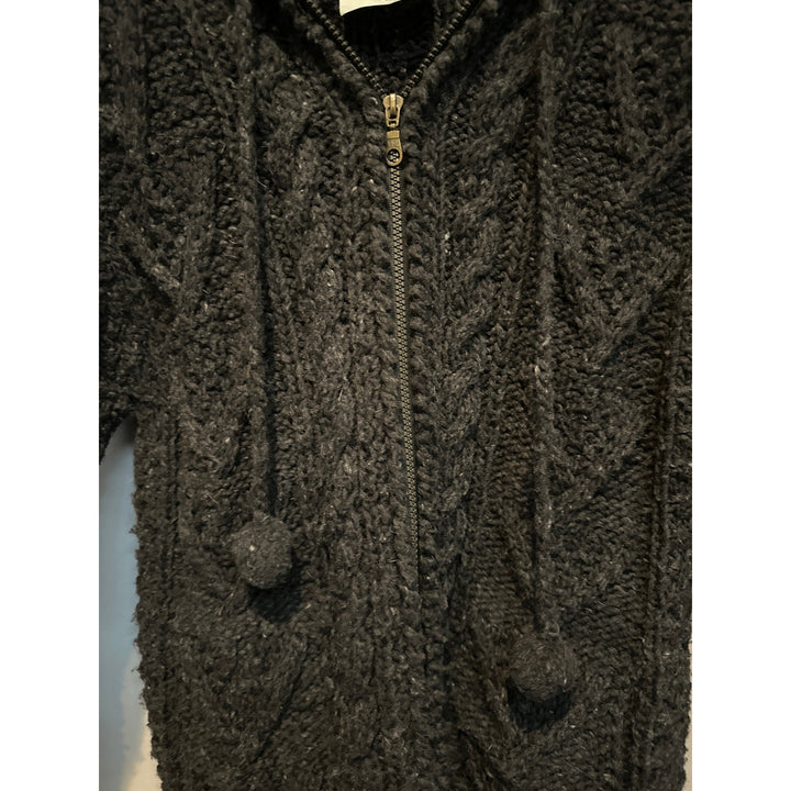 Women’s Handmade black wool zip up hooded sweater size Medium