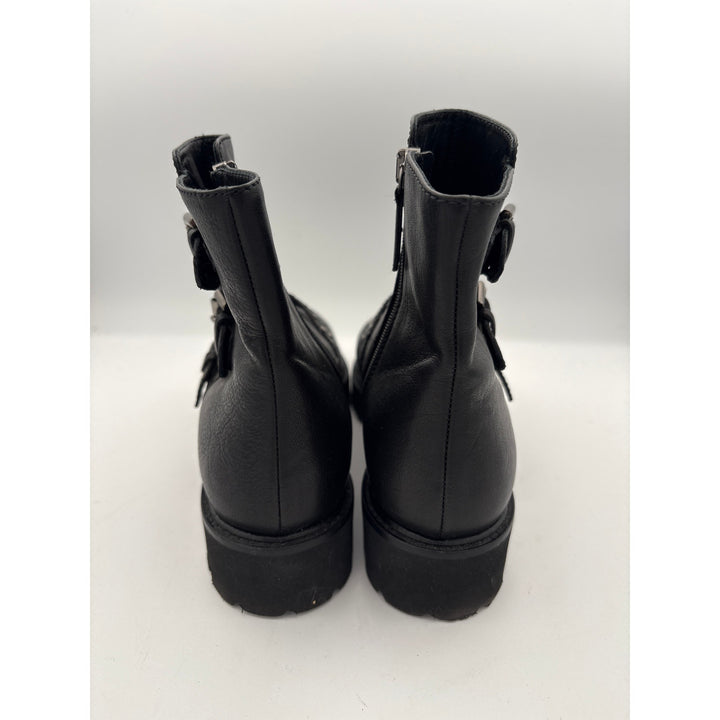Women’s M. Gemi Black Leather Faux Studded Buckle Ankle Boots