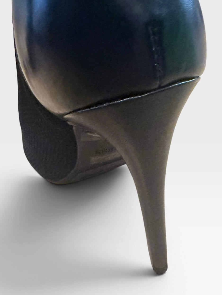 GUESS GWABRI Black Mesh Peep Toe Sock Boots Size 6 Stiletto Y2K NWOB