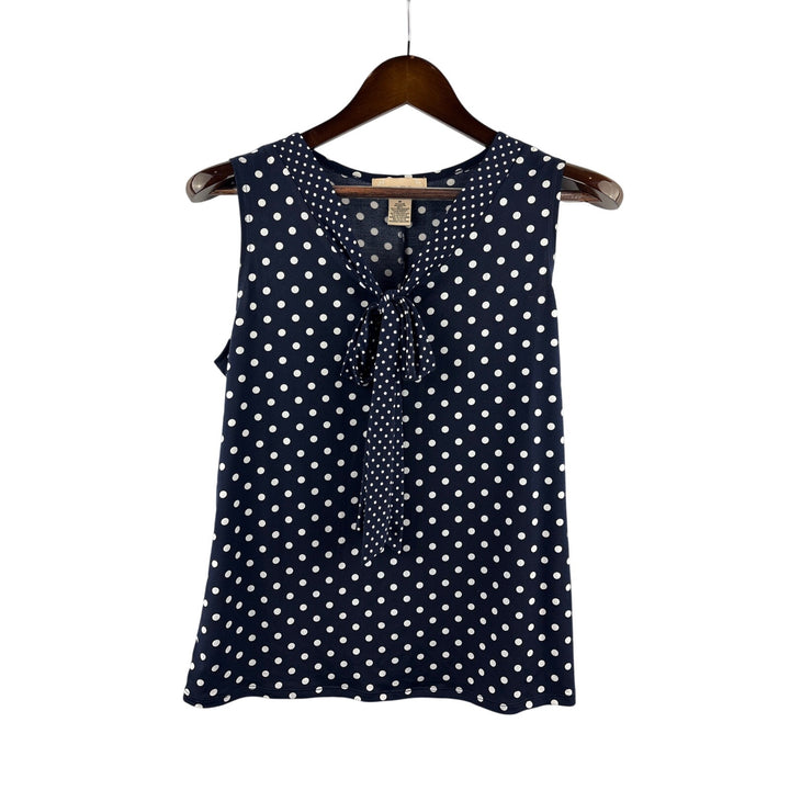 Women’s Diana Belle Medium Navy Sleeveless Blouse w/ White Polka Dots
