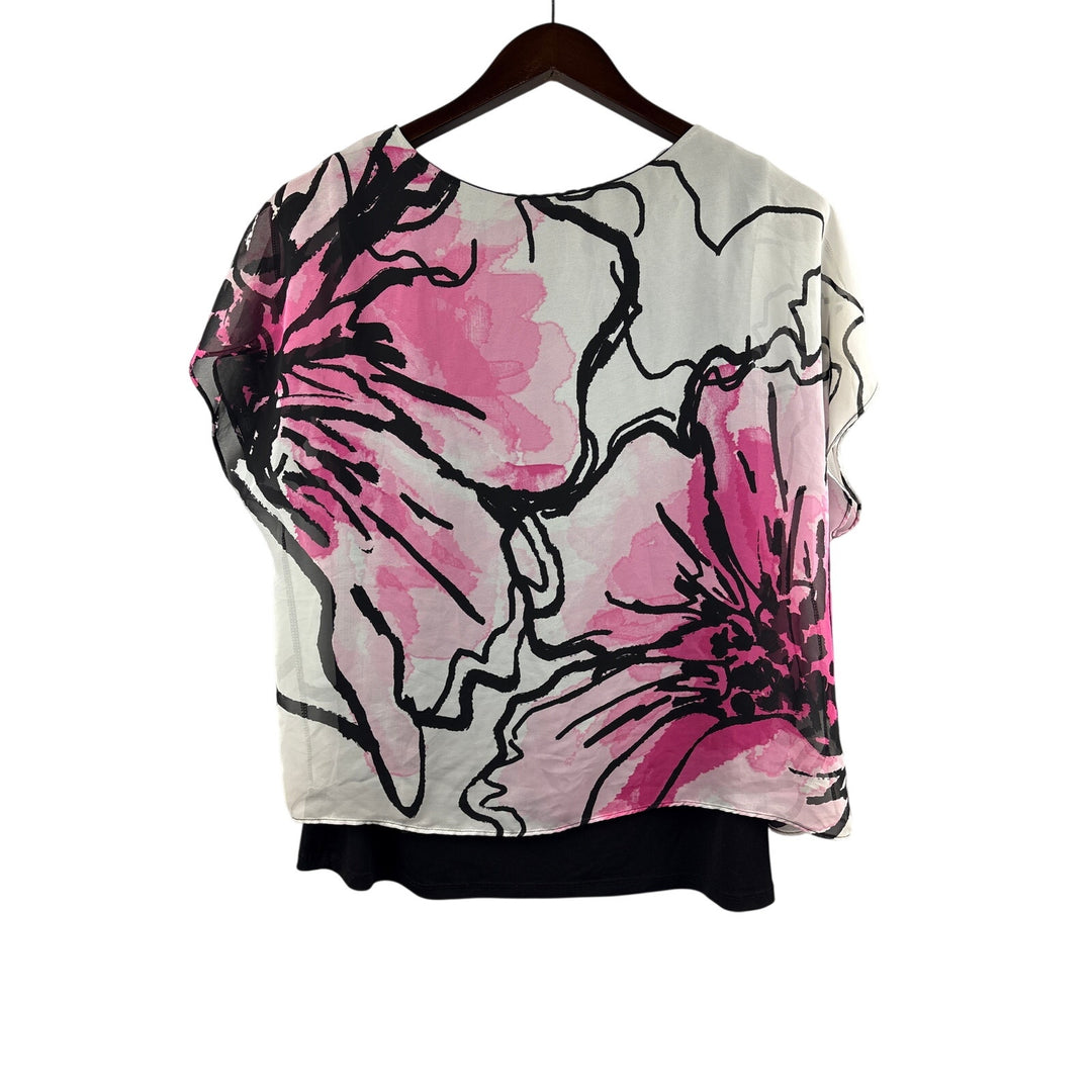 Women’s Style&Co. Medium Pink, White, & Black Floral Blouse
