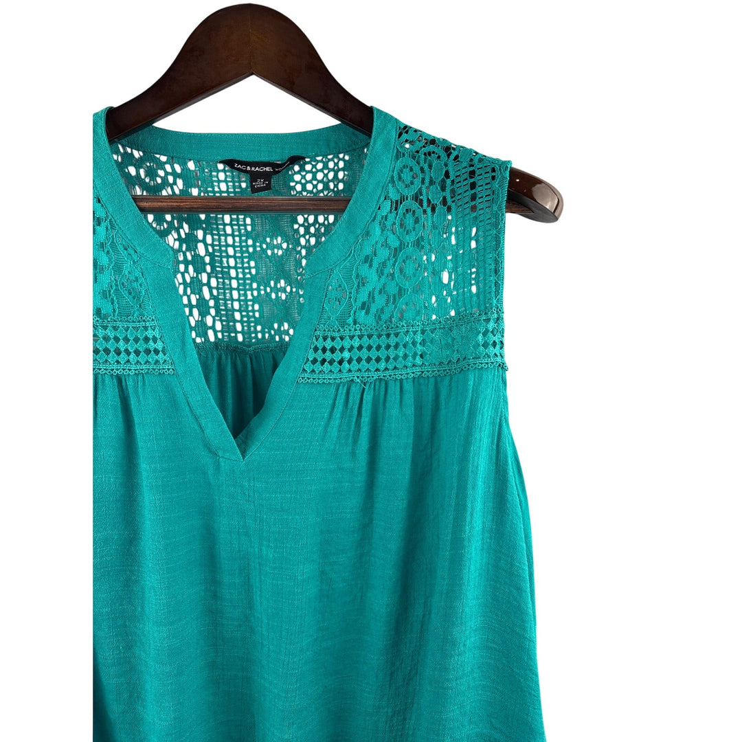 Women’s Zac & Rachel 2X Teal Sleeveless Blouse w/ Knit Neckline