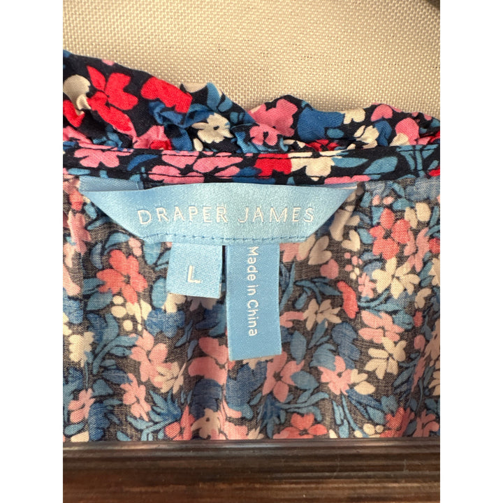 Women’s Draper James Large Blue Multicolor Floral Short Sleeve Maxi Dress