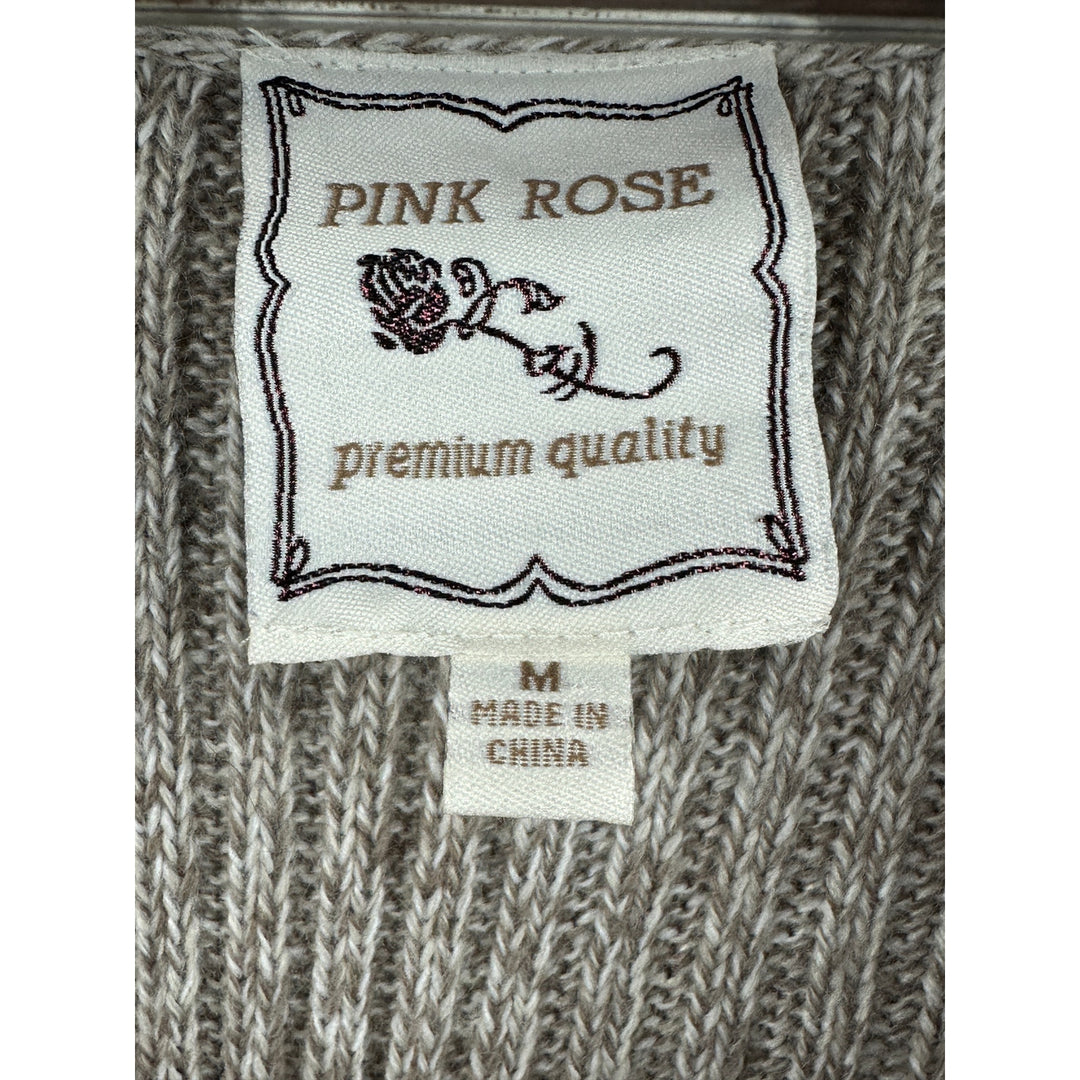 Women’s Pink Rose Oatmeal Sweater Dress, Short Bell Sleeve Size M