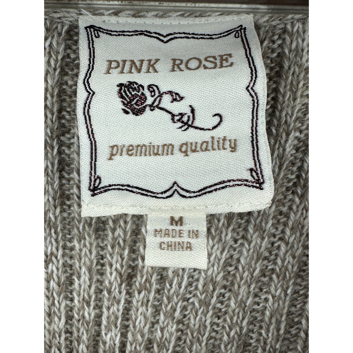 Women’s Pink Rose Oatmeal Sweater Dress, Short Bell Sleeve Size M